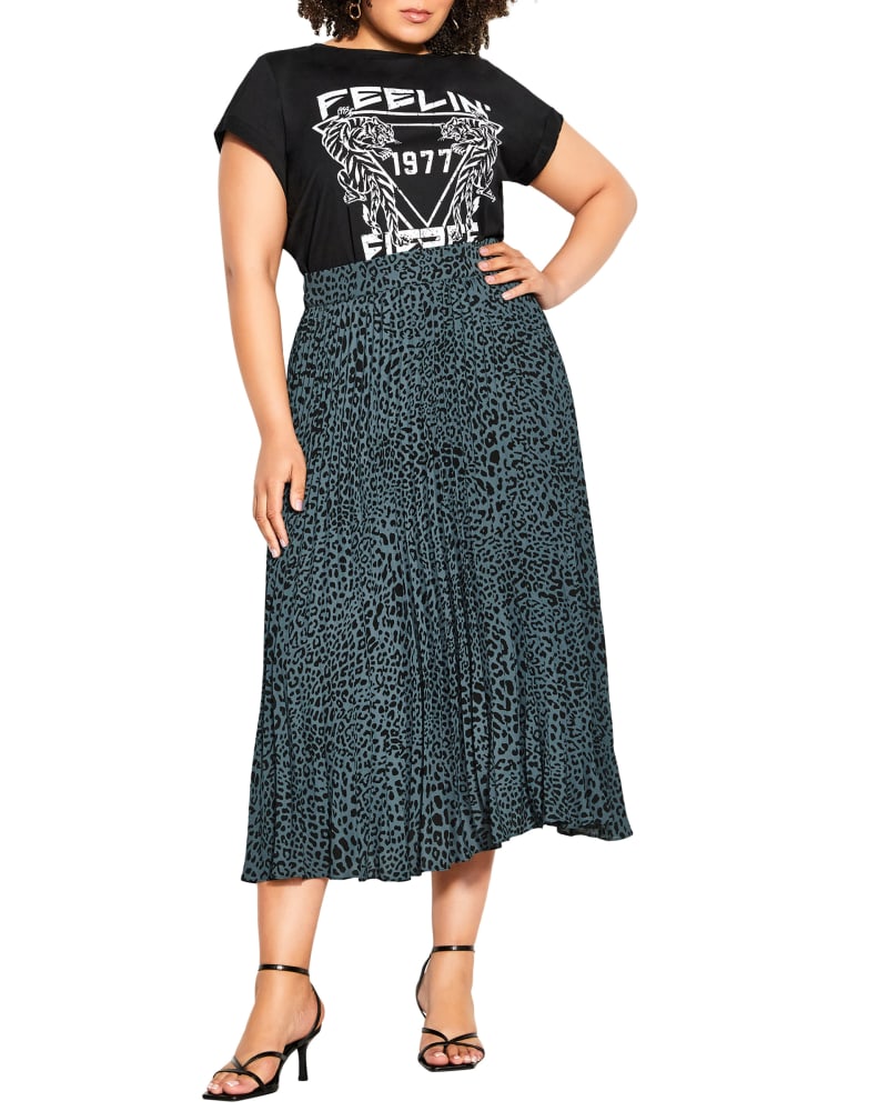 Front of a model wearing a size XXS SKIRT ELLIE in Charcoal Animal by City Chic. | dia_product_style_image_id:266053